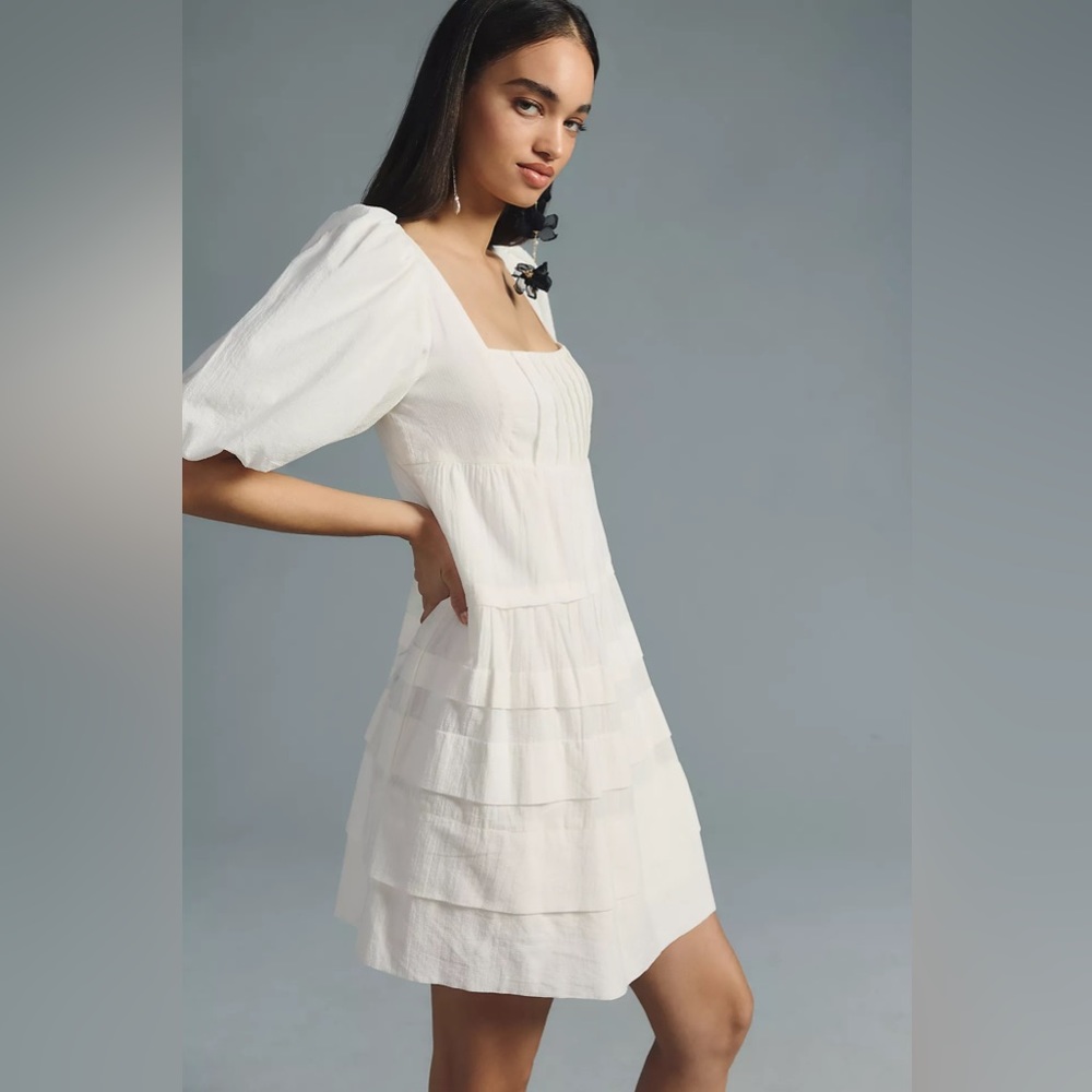 Anthropologie White Tiered Mini Dress